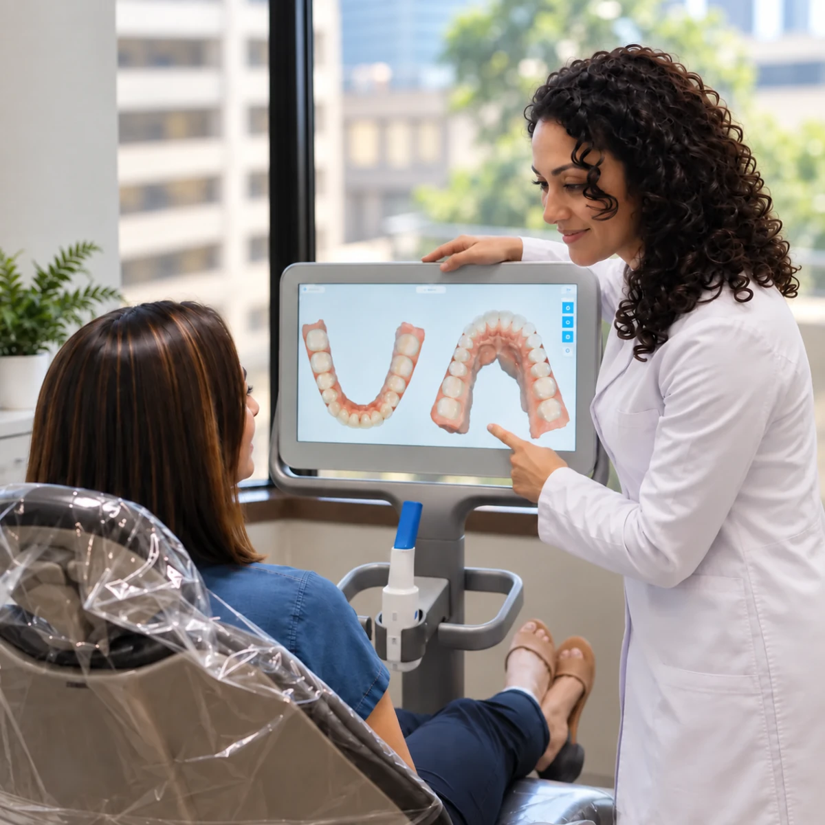 Dr. Hays explaining a digital dental model to a patient