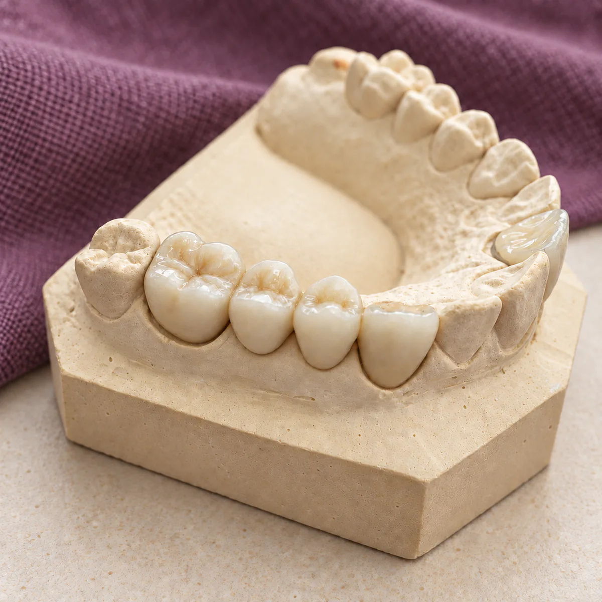 Tooth-colored restorations on a dental stone cast