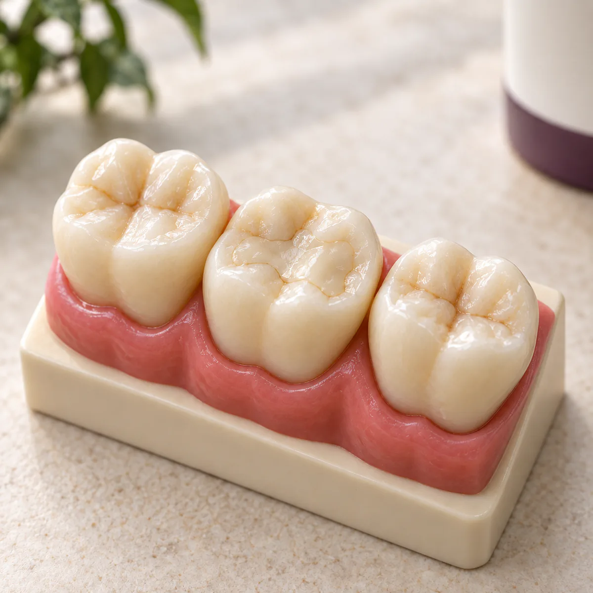 Tooth-colored composite filling in a dental model