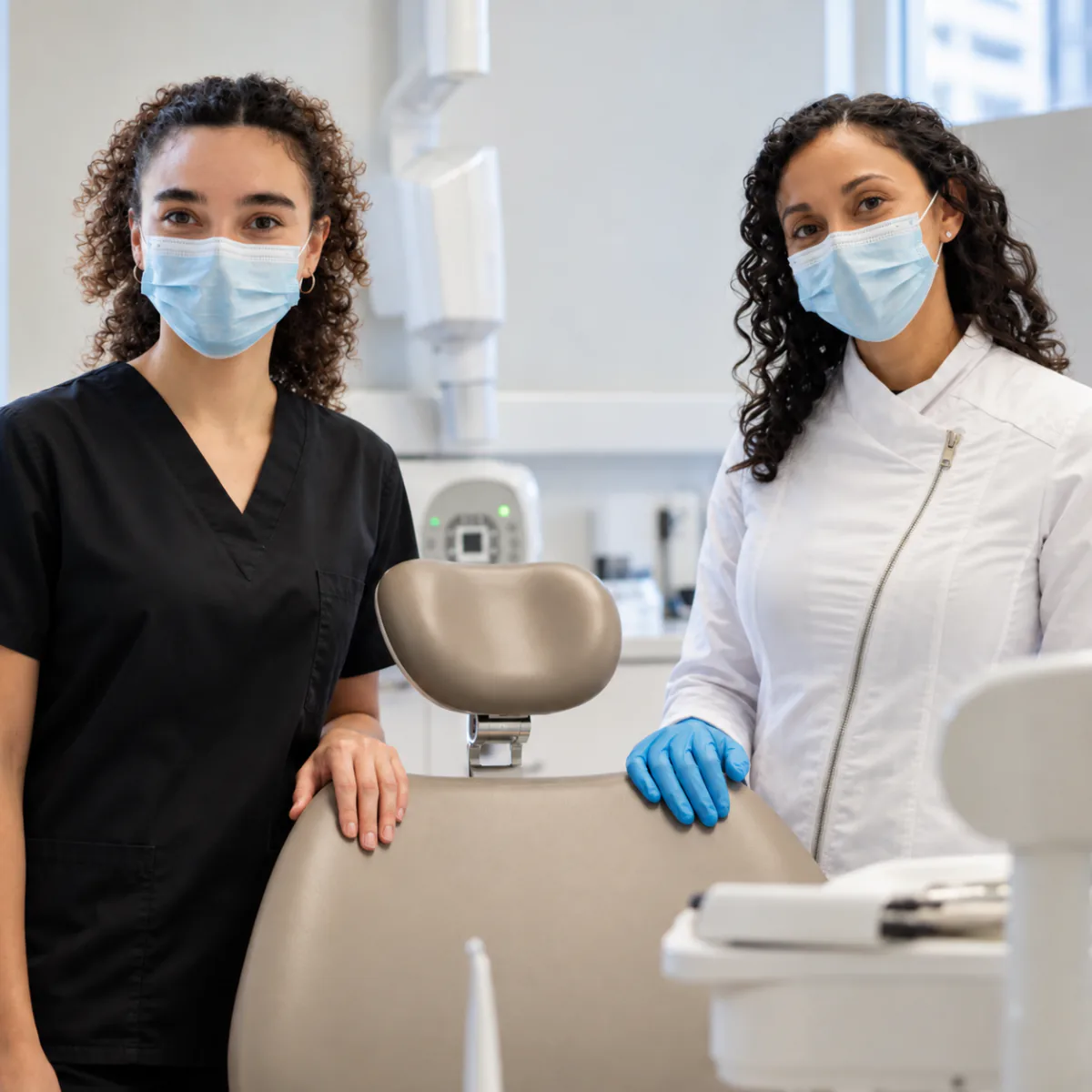Sol and Dr. Hays standing beside a dental chair at Summit Dental Care