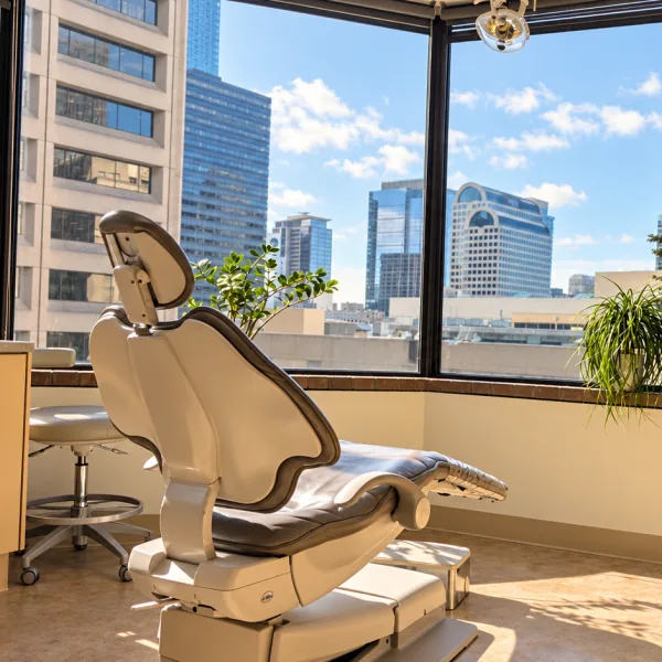 Sunlit dental operatory at Summit Dental Care overlooking downtown Seattle