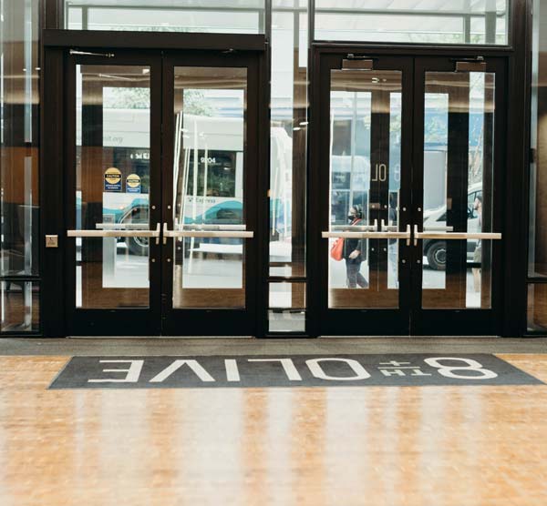 Building entry as seen from the lobby