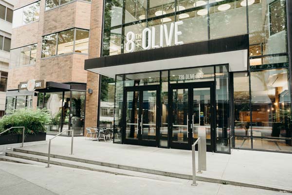 Building front doors as seen from the street